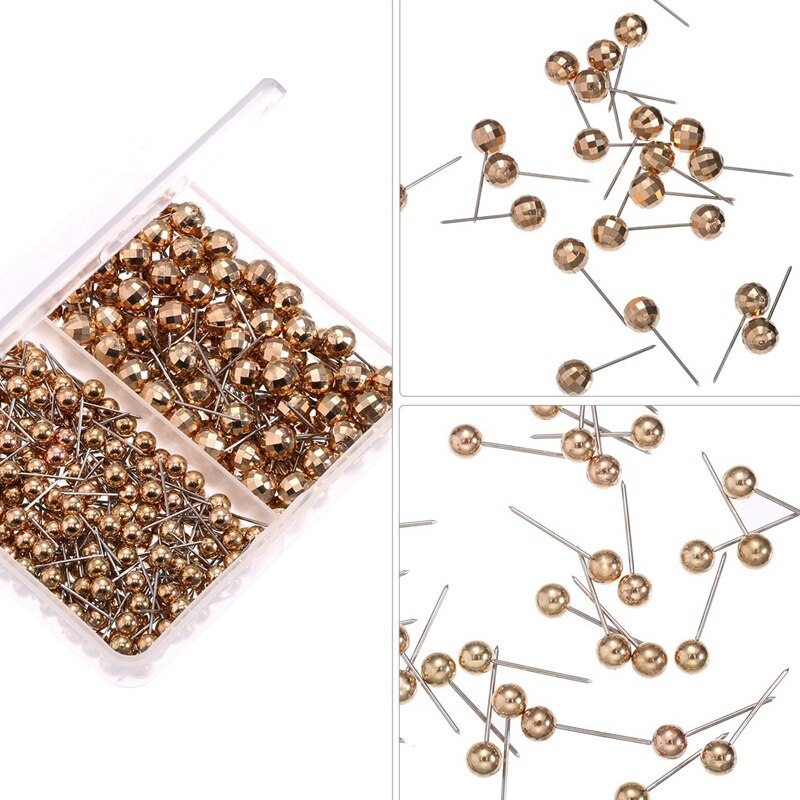 300 Stuks Kaart Kopspijkers Push Pins Met Goud Ronde Kop Staal Punt Voor Bulletin Board, Stof Markering, 1/ 8 Inch, 1/ 4 Inch