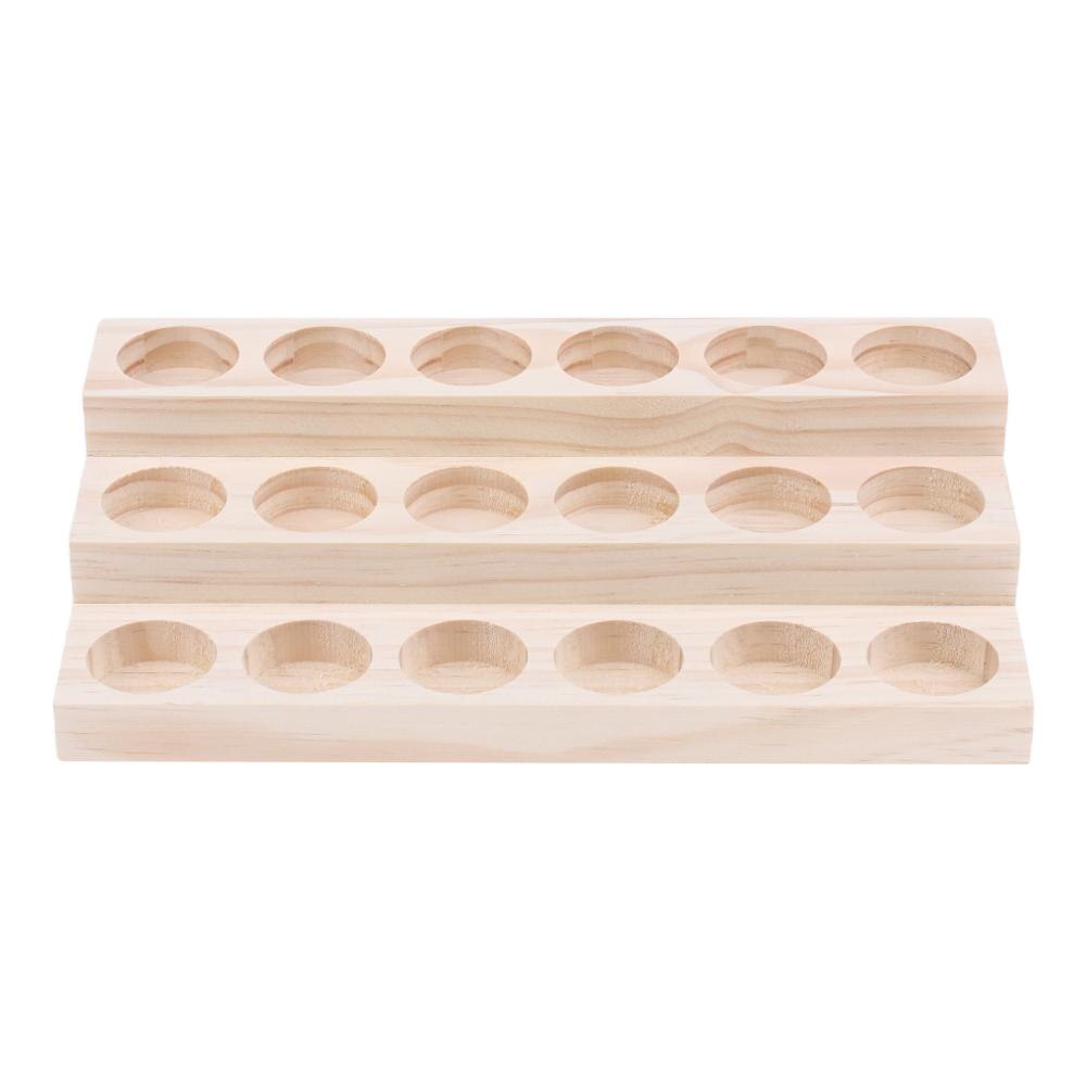 Soporte de exhibición de aceite esencial de madera Natural, estante organizador de almacenamiento para botellas de 9/18/30 ranuras, 5-15ml, bandeja de almacenamiento de Perfume: 18 Slots