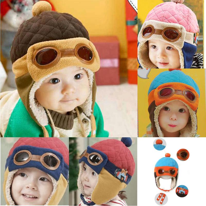 Nette Winter Warme Baby Hüte Kleinkind Kleinkinder Jungen Mädchen Pilot Flieger Warme Mützen Weichen Eargflap Hütte Mützen Kappe Pilot Kappe