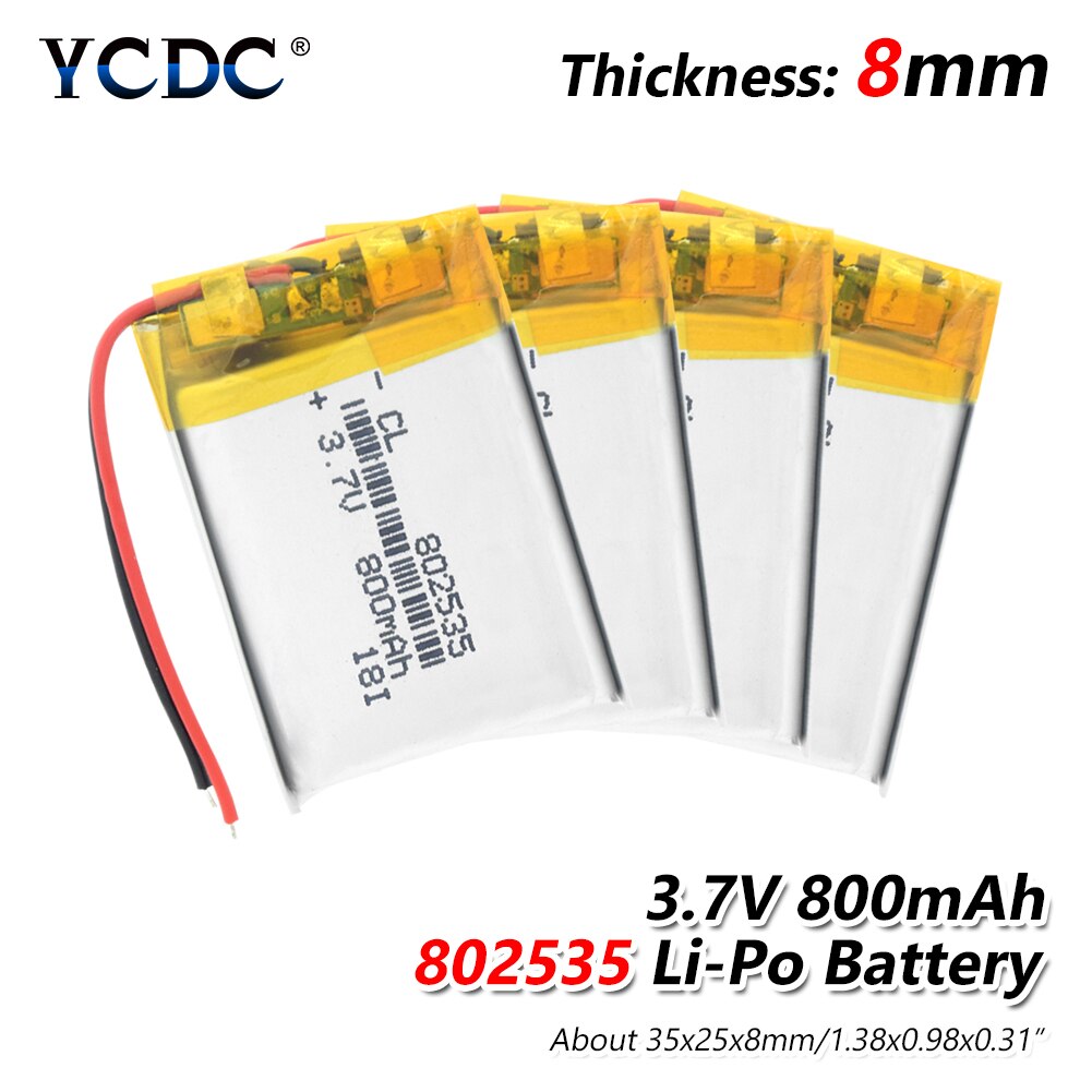 802535 3.7V 800Mah 082535 Lithium Polymeer Li-Po Li Ion Oplaadbare Batterij Cellen Voor Mp3 MP4 MP5 gps Psp Mobiele Bluetooth: 4Pcs