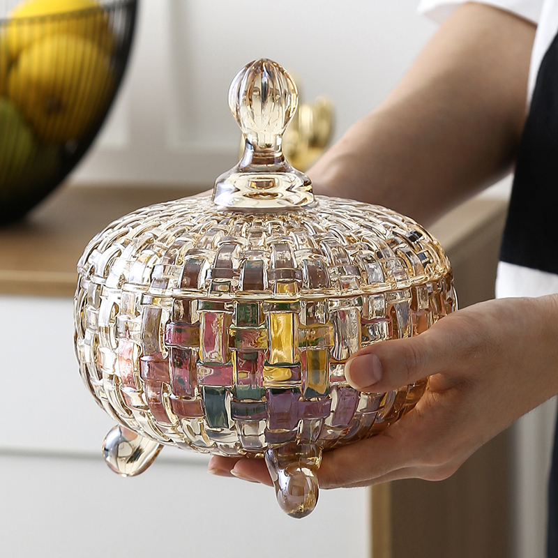 Europa scatola di caramelle di vetro di frutta secca vassoio di spuntino scatola di modo con coperchio scatola di immagazzinaggio di cristallo decorazione