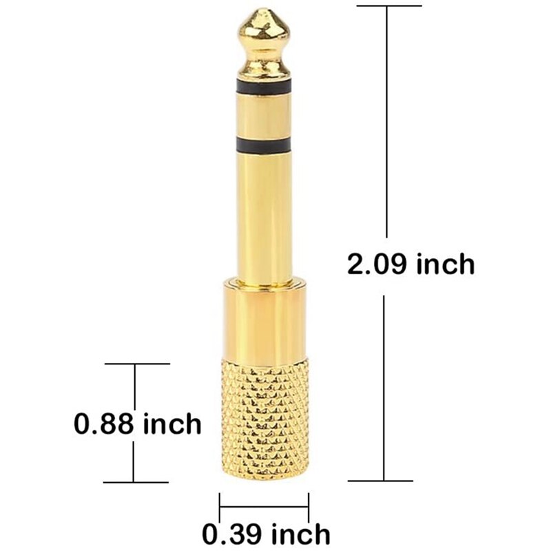 SEWS-Quarter Inch Adapter, 6.35mm (1/4 Inch) Male to 3.5mm (1/8 Inch) Female Headphone Jack Plug, Gold 6 Pack