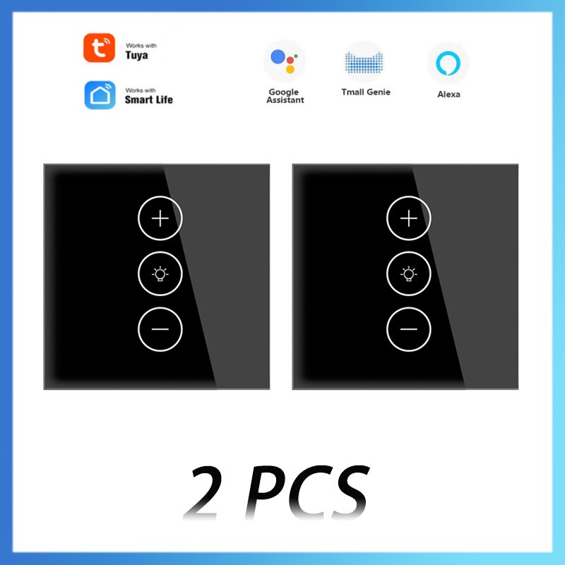 Tuya Smart Life WiFi Wall Panel LED Light Touch Dimmer Switch Remote Control Work With Aelxa Google Home Smart Home Gadgets: 2 pcs black