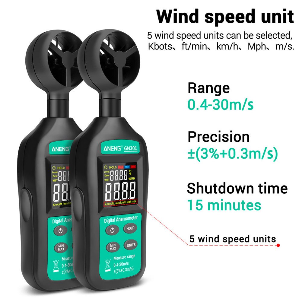 Factory Tool Portable Handheld Wind Speed Meter High Accuracy Digital Anemometer LCD Display Temperature Tester Measurement