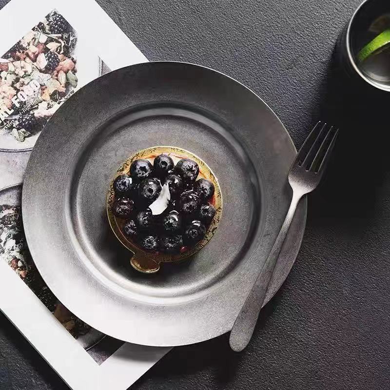 Retro Dinner Plates Serving Tray Snack Side Dishes Dessert Plate Vintage Stainless Steel Dinnerware