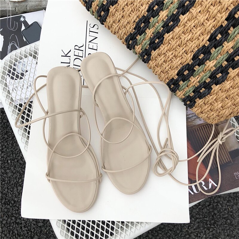 Zomer Retro Dunne Strip Vrouwen Gladiator Sandalen Mode Open Teen Fijne Hak Vrouwen Romeinse Sandalen Enkelbandje Hoge hakken: apricot / 4