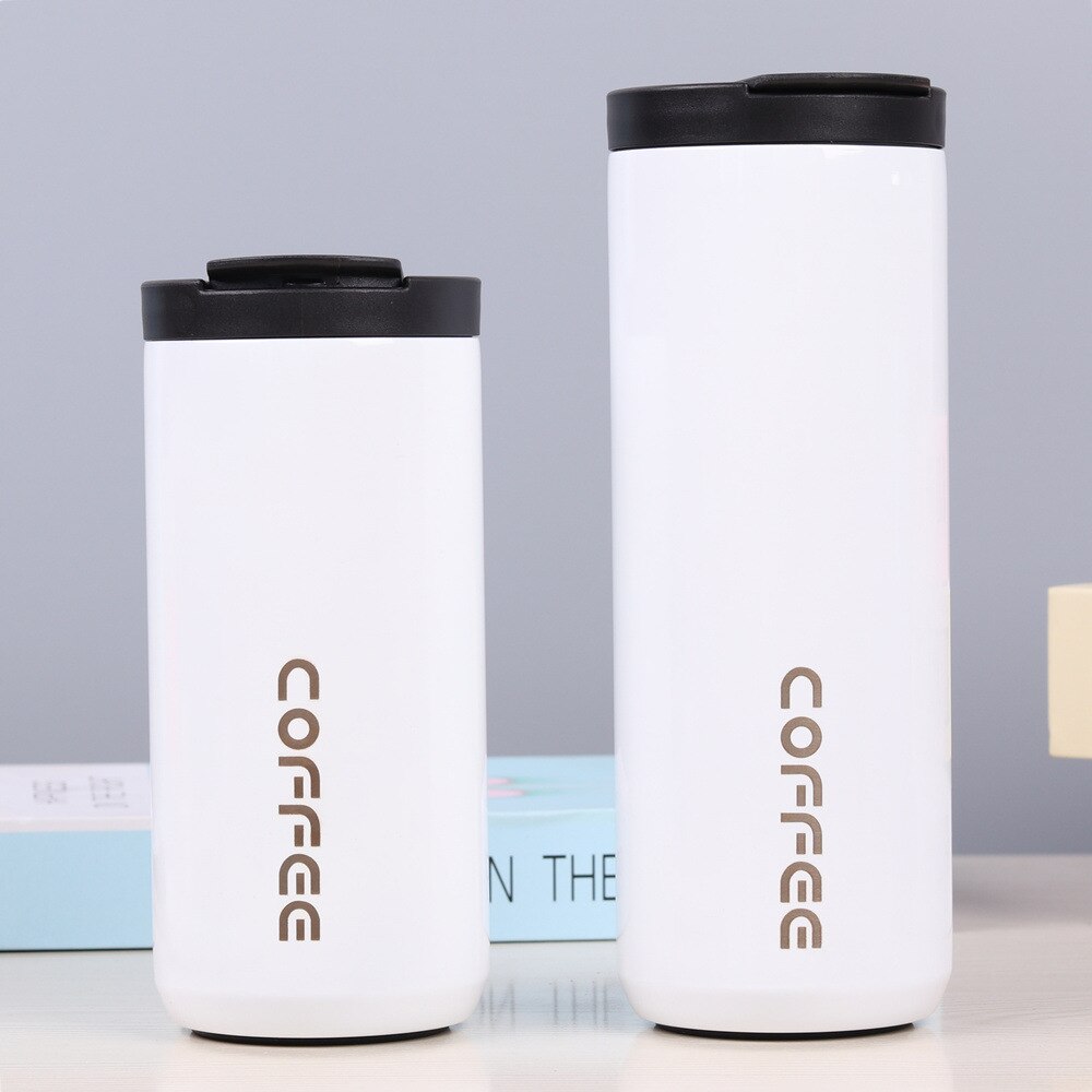 Taza de café de acero inoxidable para hombre, frasco de vacío Simple de Color degradado, a la , para oficina, práctica taza recta, novedad, , 304: 500ml / Blanco