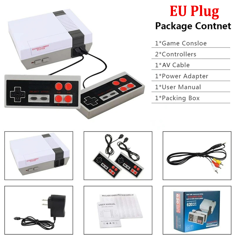 Mini TV Handheld Family Recreation Video Game Console AV Output Retro Built-in 620 Classic Games Dual Gamepad Gaming Player: 2.5 W