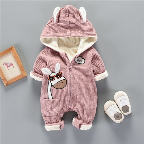 Pasgeboren Baby Romper Overalls Winter Dier Peuter Plus Fluwelen Warme Bovenkleding Jas Voor Jongens Meisjes 0-1 Jaar bodysuit: pink / 12m