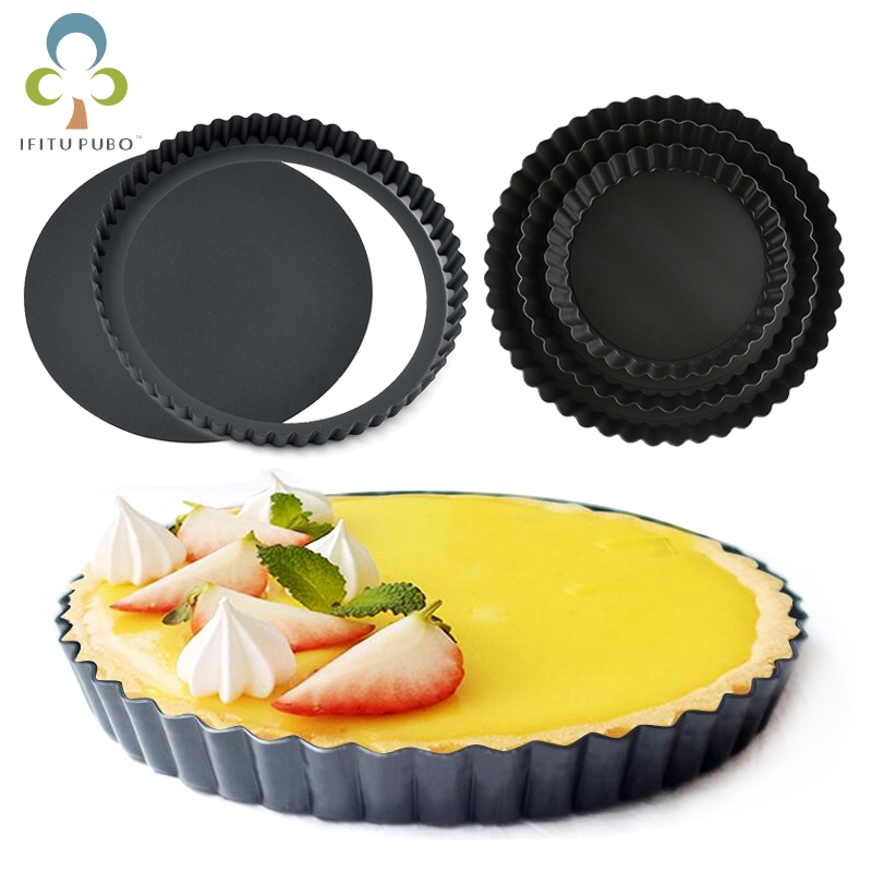 Non-stick Round Tart Pan Quiche Pan with Removable Bottom Pie Pan Fluted Pie Rectangle Tart Pan Mold Baking Quiche Tool GYH