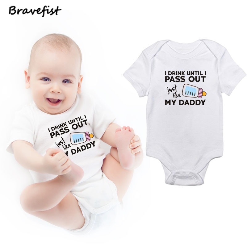 Summer Bodysuit White Baby Onesie Pass Out My Daddy Letter Print Short Sleeve Bodysuit Baby Newborn One Piece Child Jumpsuits