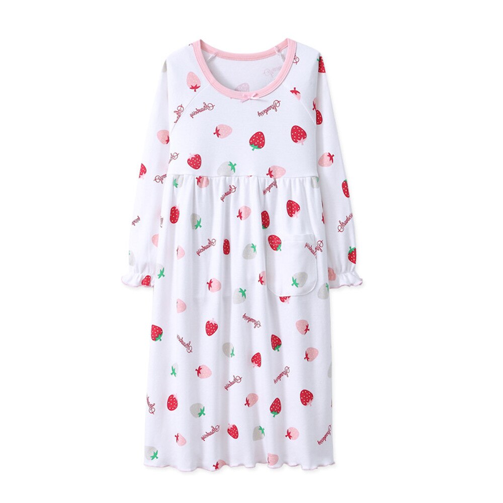 Aardbei Katoen Meisje Nightgowns Kids Nachtkleding Jurk Lange Mouw Zachte Nachtkleding Kids Jurken voor Meisjes