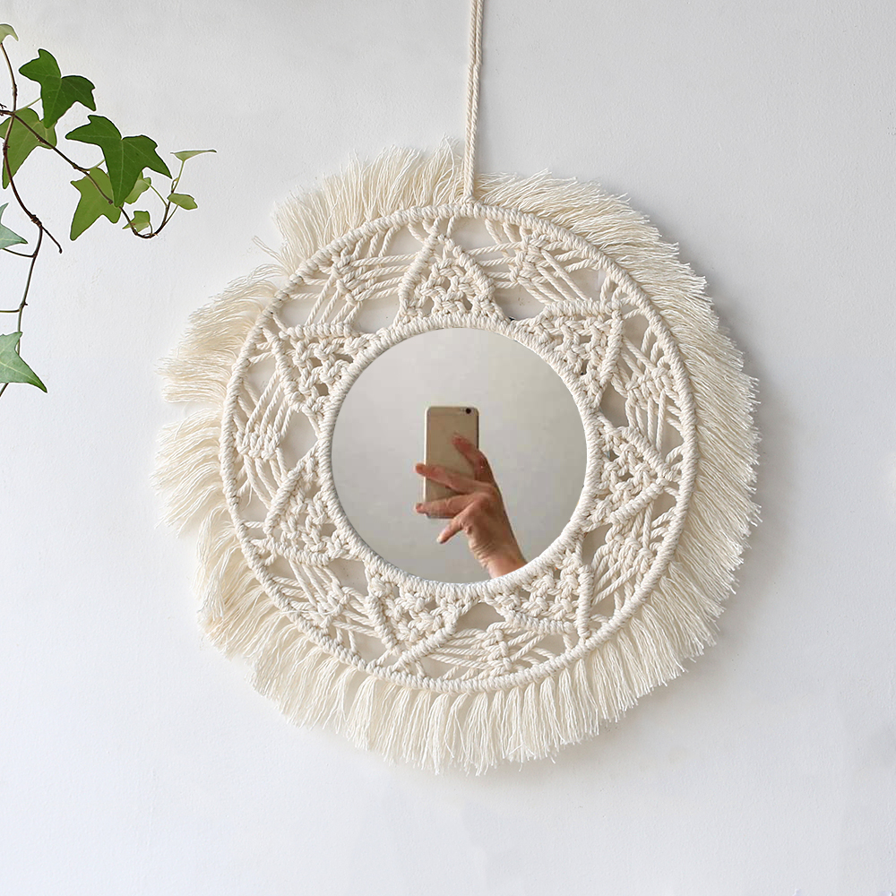 Boho Macrame specchio da parete decorazioni per la casa specchi decorativi decorazioni per la stanza estetica specchi da parete per soggiorno decorazione del bagno: wall mirror M0767