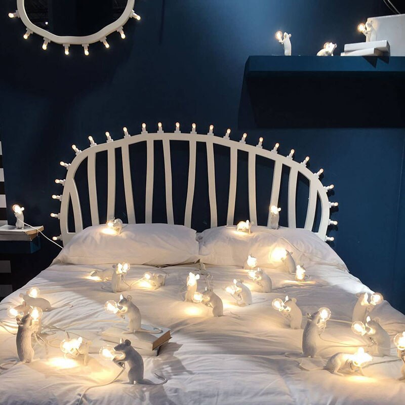 nordisch MODERNE LED TISCH LAMPE HADEMADE HARZ MAUS LAMPE NACHT NACHT LICHT SCHLAFZIMMER Dekor WEIß SCHWARZ Gold E12 STUDIE TISCH LAMPEN