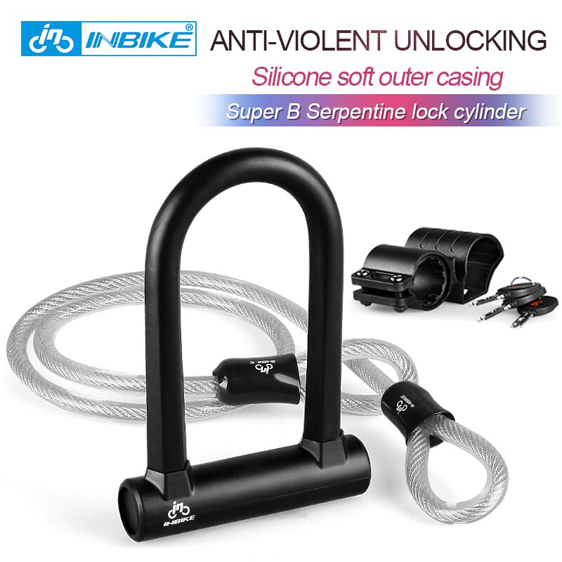 INBIKE-candado y Cable de bloqueo en U, de acero, para bicicletas de montaña y carretera, desbloqueo violento, cilindro de bloqueo Super B Serpentine UL319