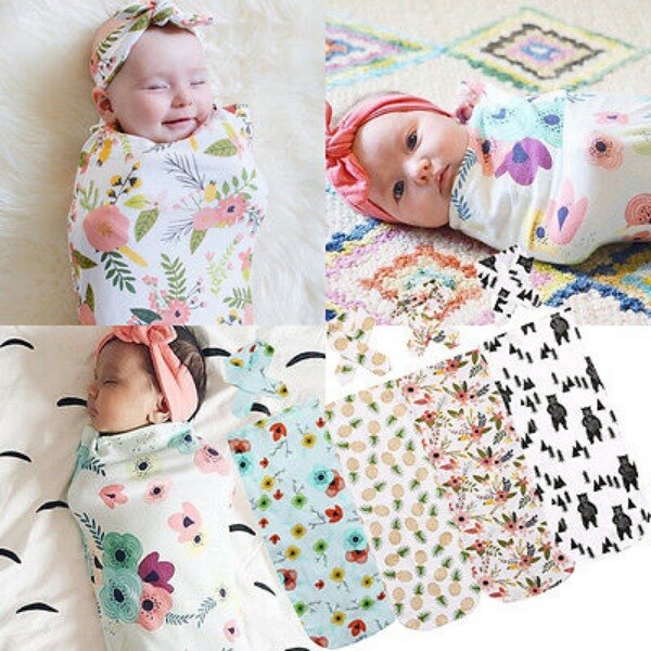 Pudcoco 2 pièces/ensemble bébé Robes imprimer Animal -né bébé Swaddle couverture bébé dormir Swaddle enveloppe en mousseline bandeau