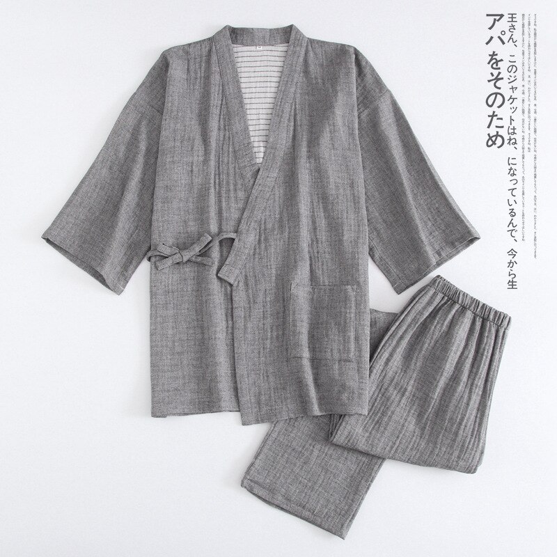 Ensfarvet ren bomuld samurai nattøj sæt badning yukata nattøj traditionel japansk kimono til mænd pyjamas sæt: Farve 2 / Xl