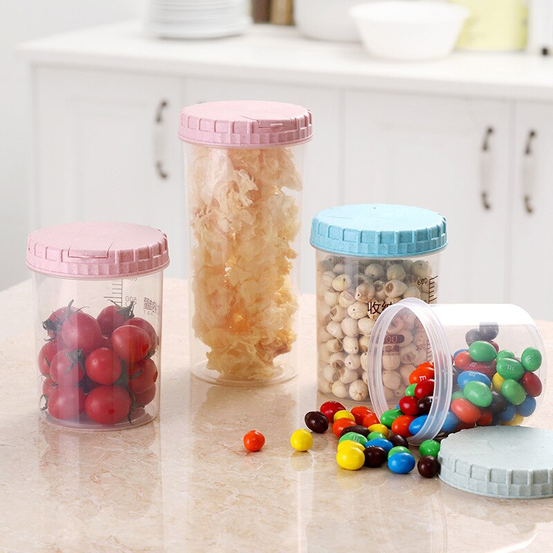 300-1800ml Multi Capacity Food Storage Container Bean Corn Spaghetti Storage Can Crisper Jars Organizer Wheat Material