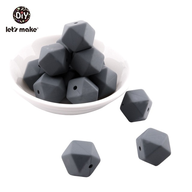 Hacer cuentas de silicona para mordedor 20PC grande 17mm geométrico hexagonal collar de dentición DIY pulsera cuentas de silicona: gray
