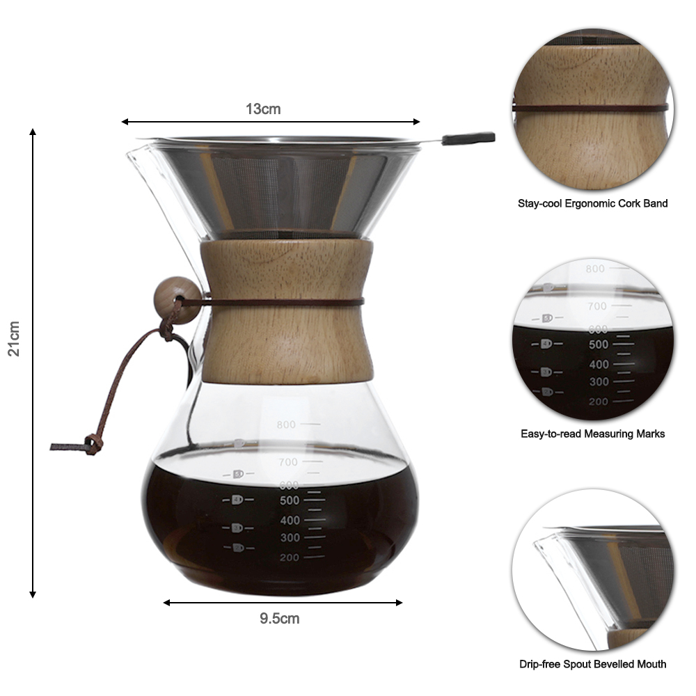Coffee Pot Carafe Drip Clear Coffee Kettle Brewer Barista Percolator Pour Over Glass Range Coffee Server Safe Non-Toxic