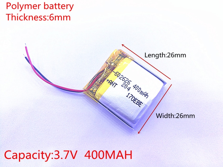 Pilas recargables de iones de litio li-po de polímero de litio de 3,7 V, 400mAh, 602626 602525, para Mp3, MP4, MP5, GPS, PSP, bluetooth móvil