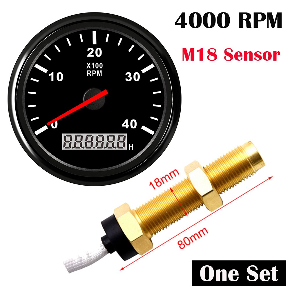 Universal 85mm Tachometer Car Marine TachoMeter Gauge with Hourmeter 3000,4000,6000,8000RPM Boat Tachometer 12V/24V toerenteller: BN 4000 with M18