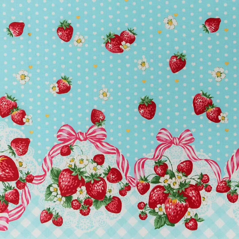 Tela de fresas japonesa importada fina de 110x50cm, tejido de algodón acolchado de Material de costura, tela de retales impresos Diy para ropa de bebé