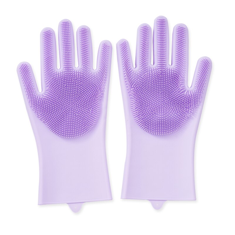 Dish Washing Gloves Scrubber Rubber Magic Cleaning Silicone Gloves Heated Resistant Kitchen Household Gloves Easy Washing Gloves: Purple