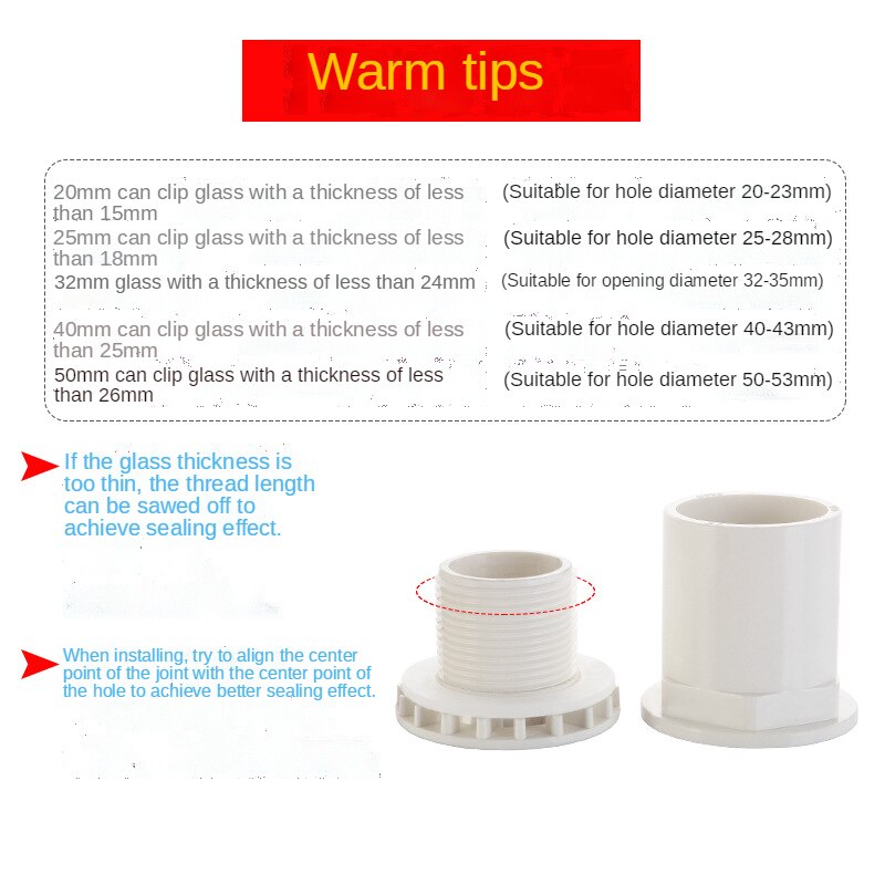 20-50mm Fish Tank Drainage Equipment Drain Connector Tube Joints Seafood Pool Aquarium Bulkhead Water Inlet Outlet Pipe Fittings