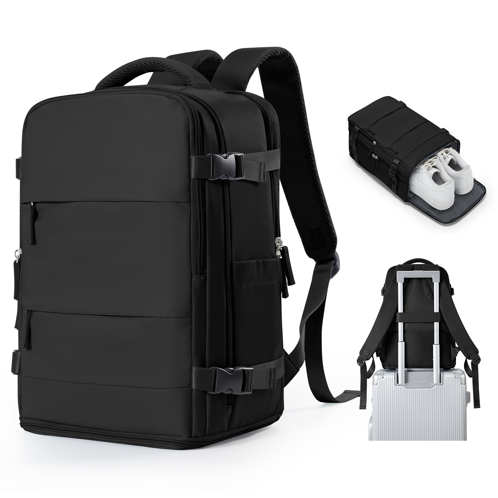 Reisrugzak voor dames heren, handbagage 40x20x25 voor Ryanair Cabin reistas College boekentas Waterdichte laptoptas voor werk: Black