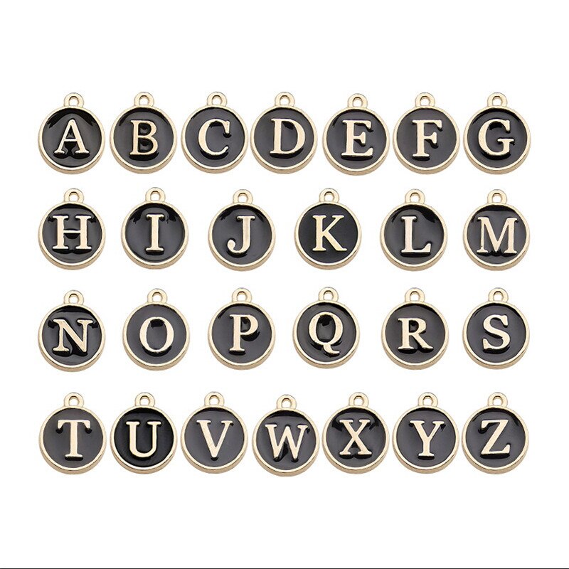 100pcs Alphabet Letter Double Face Enamel Charms Gold Color 8mm Pendants Jewelry Making Handmade Craft Accessories: 100pcs black charm