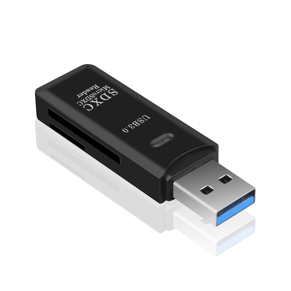 Kebidu nyeste 2 in 1 usb 3.0 til sdhc sdxc micro sd-kortlæser sd/microsd/tf trans-flash-kort usb 3.0 adapter konverterværktøj: Sort