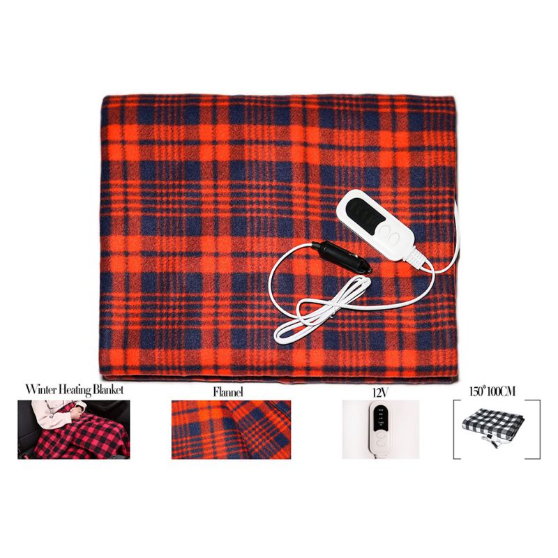 Automotive Elektrische Dekens Fleece Rode Plaid 12V Verwarmde Smart Multifunctionele Reizen Elektrische Auto Deken Met Hoge Lage Temp