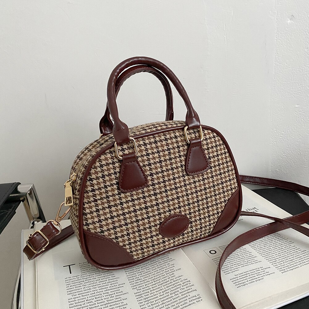 Mode Plaid Schoudertassen Vrouwen Koppeling Vintage Vrouwelijke Pu Doek Dames Crossbody Tassen Bolsos De Hombro De Las Mujeres: Dark Brown