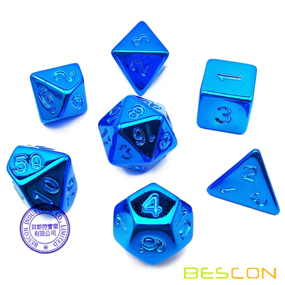 Bescon Ongeverfd Raw Plating Polyhedrale Dobbelstenen Set Van Glossy Blauw, Rpg Dobbelstenen Set Van 7