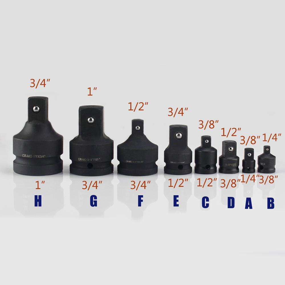 Pneumatisk fatning skraldeomformer adapter reducering 1/2 to 3/8 3/8 to 1/4 3/4 to 3/8 3/8 to 1/2 bilcykel garage reparationsværktøj