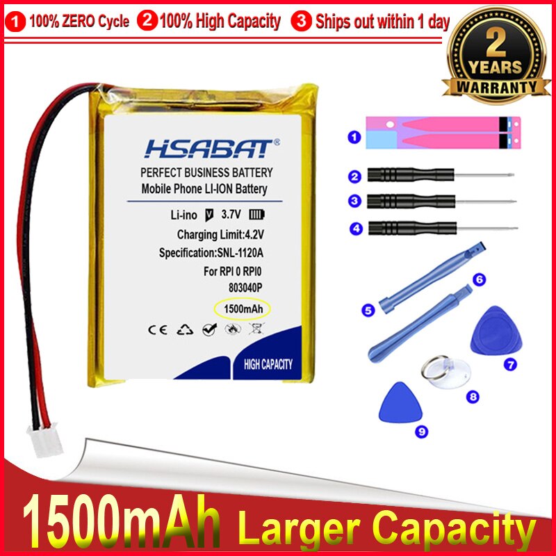 HSABAT 0 Cycle 1500mAh Battery for RPI 0 Raspberry Pi Zero 2 W WH 2W Board Replacement Accumulator