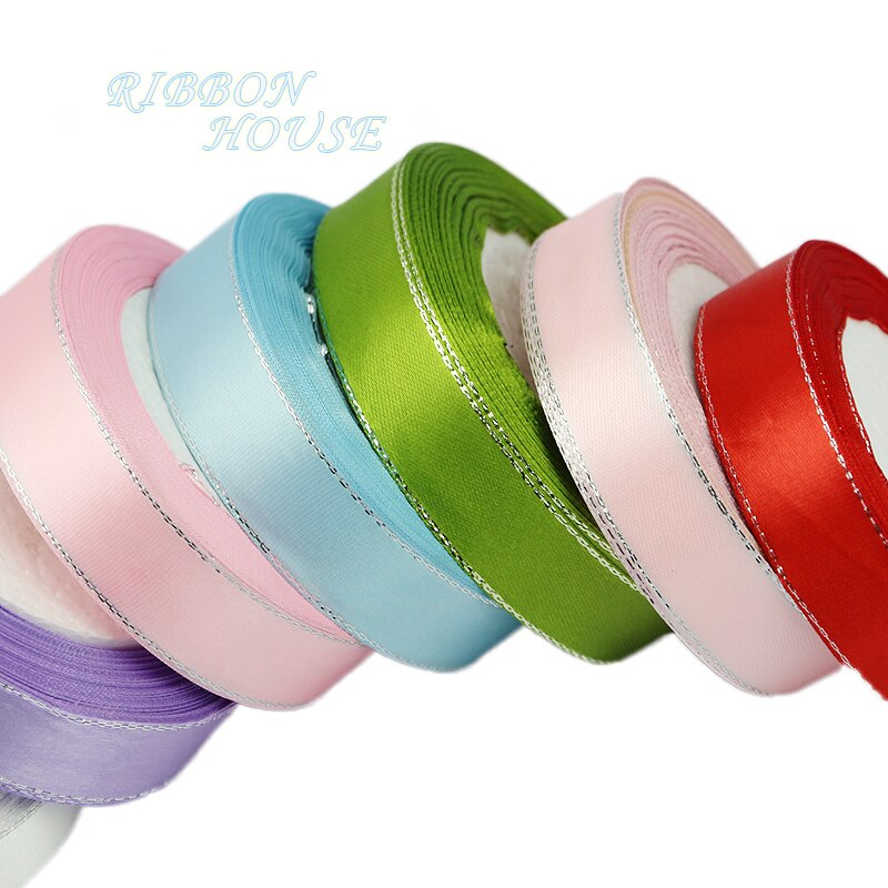 (25 yards/lot) 20mm Silver Edge satin ribbon packaging ribbons