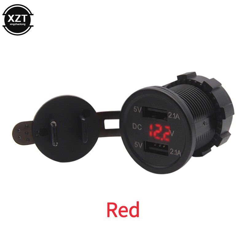 Motorcycle Car Charger - Dual USB LED Voltmeter - 3 Colors - 5.4cm: Red