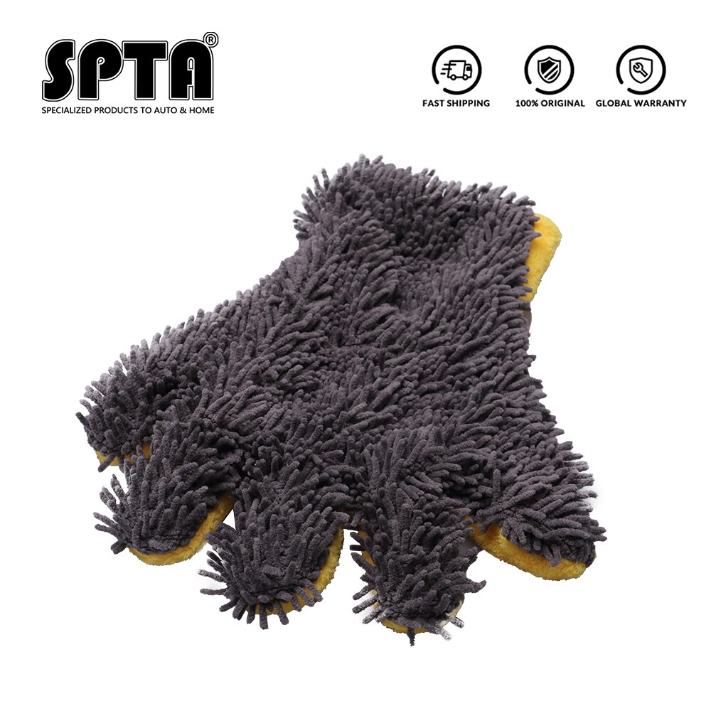 SPTA 5 Finger Car Washing Gloves Soft Multifunction Double-sided Car Cleaning Brush Car Wash Car Cleaning Gloves Coral Mitt Car