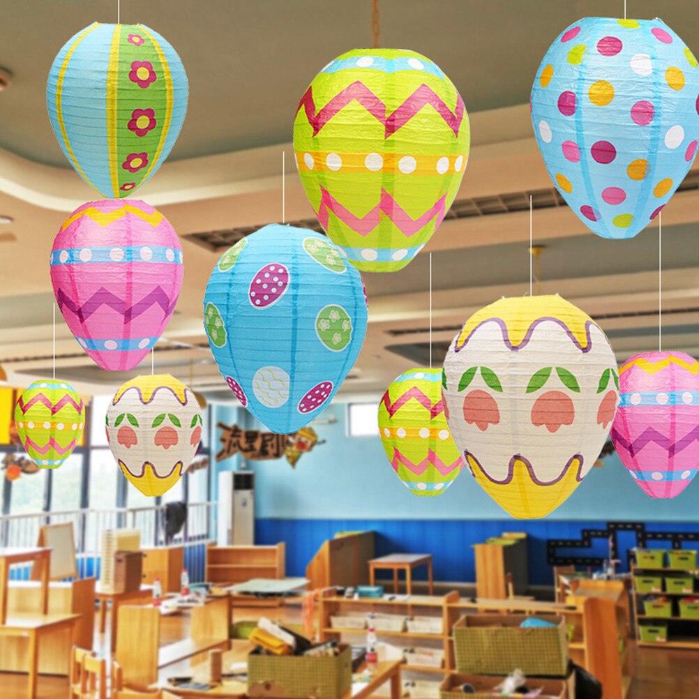 2Pcs Easter Egg-shaped Lantern Easter Party Lanterns DIY Paper Lantern