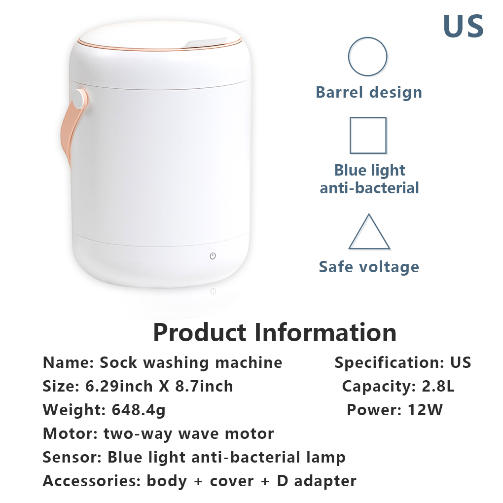 Desktop 2.8 Liter Washing Machine Portable Personal Underwear Laundry Washer Small Wash Travel Camping Cleaning Apartment Dorm: US Plug White