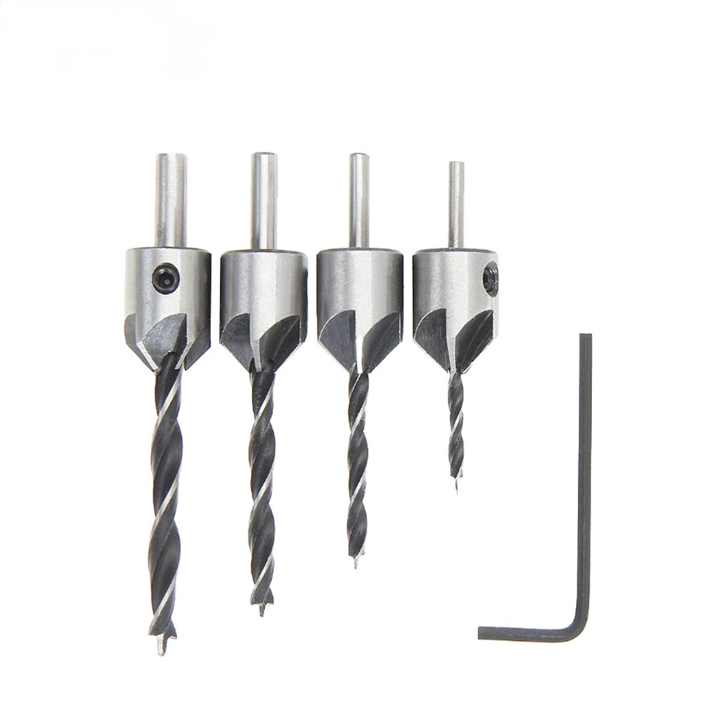 3mm-6mm hcs counter sink drill reamer drill set wood chamfer counter hole drill plyot cutter hole drill: ZT21-Round-4pcs