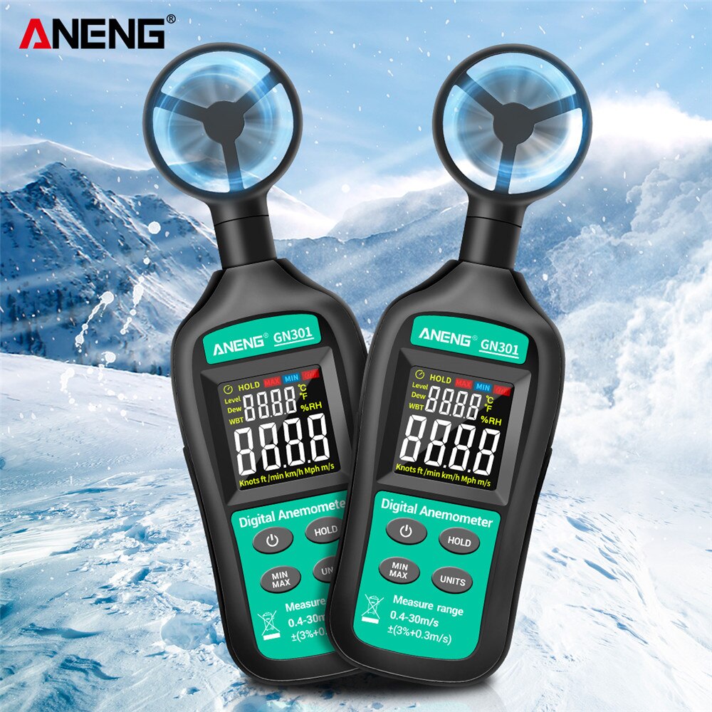 Handheld Digital Anemometer High Precise Wind Sensor Tachometer Speed/Temperature Meter Digital Meteorograph with LCD Backlight