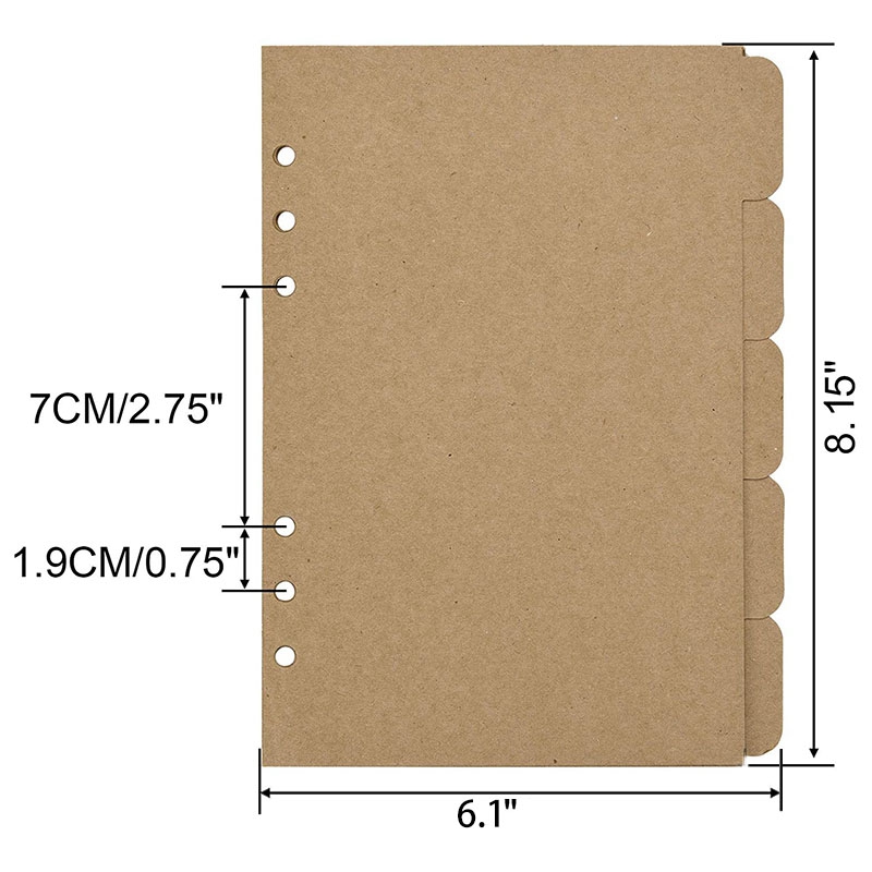 3 Sets Kraftpapier Divider Index Pagina Tab Kaarten Voor 6-Gaten Ring Bindmiddelen Notebooks Travel Diary Journal Planner (A5)