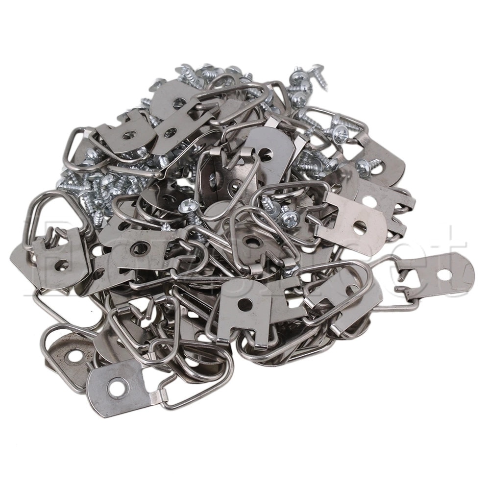 Iron D Ring Hooks Hanger for Photo Picture Frame Wall Hangings 1 Hole Set of 50