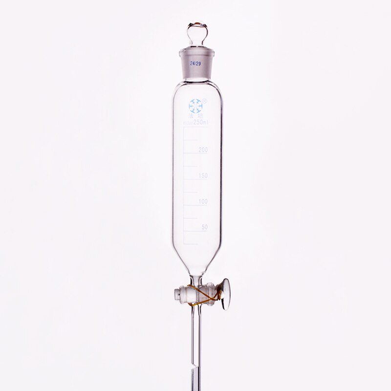 Separatory funnel cylindrical shape,standard ground mouth.Capacity 250ml,Joint 24/29,Glass switch valve