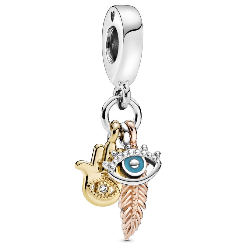 Pandora York podkreśla potrójny Monogram pióro duchowość wisiorek koraliki 925 srebro Charms Fit bransoletka DIY biżuteria: C209