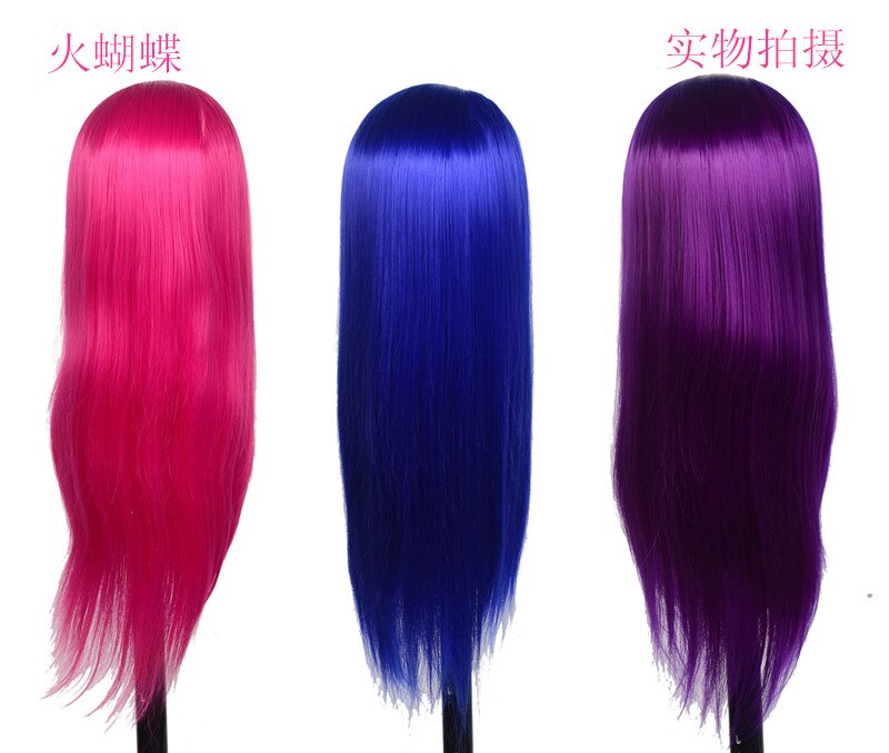20" Blue Hair Mannequin Head For Wigs With Stand Female Wig Hairdress Doll Cosmetology Training Hairdressers Hair Model