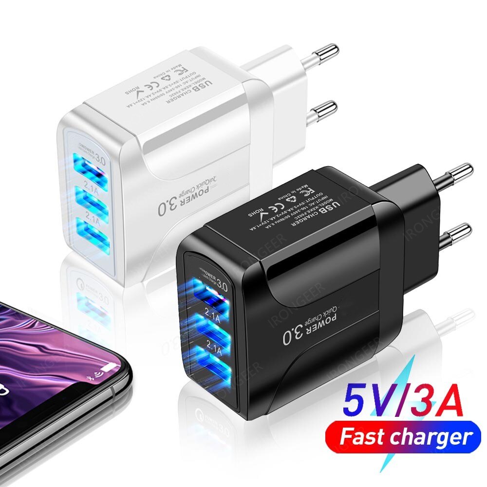 3A Quick Charge 3.0 USB Charger EU Wall Mobile Phone Charger Adapter for iPhone X MAX 7 8 QC3.0 Fast Charging for Samsung Xiaomi